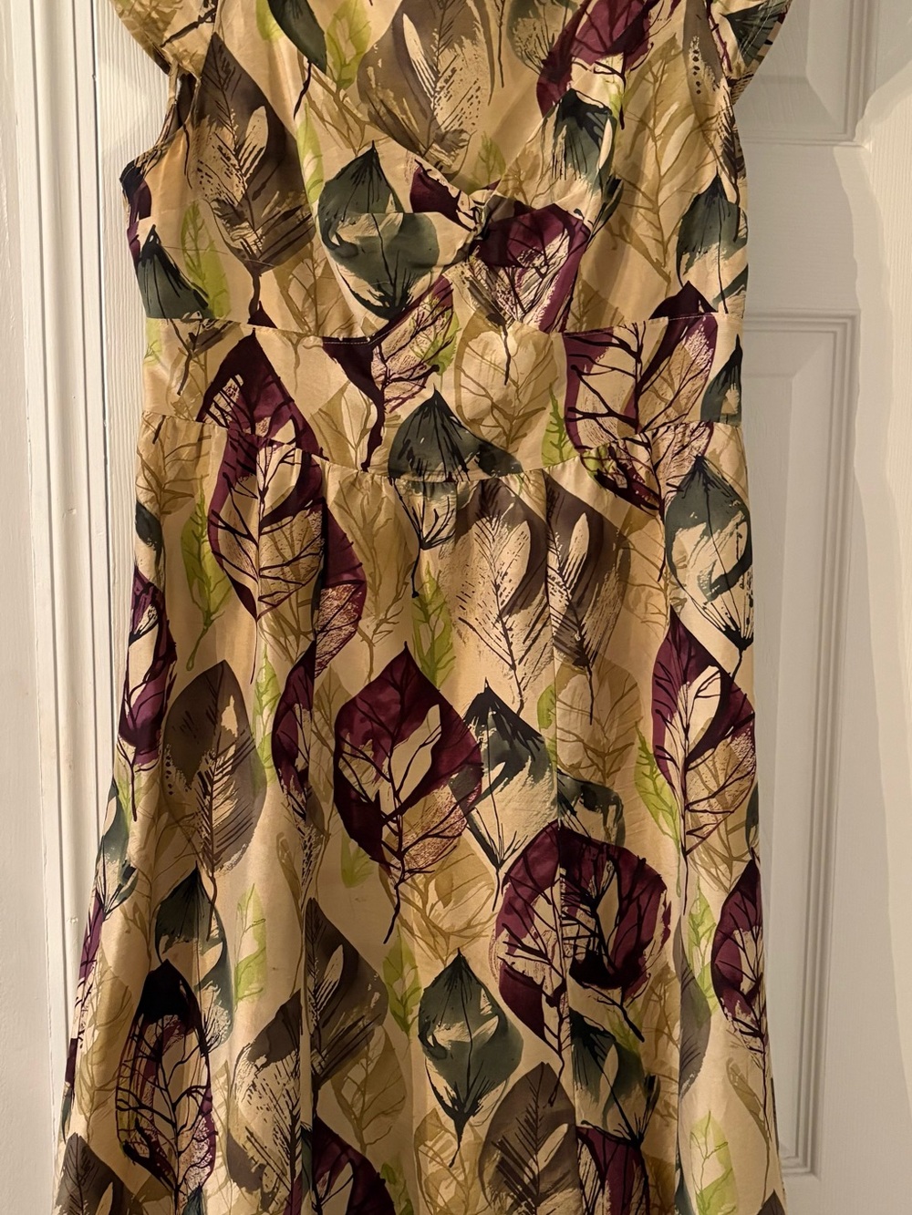 Anthropologie Leaf-Print A-Line Dress in Beige, Plum, Olive